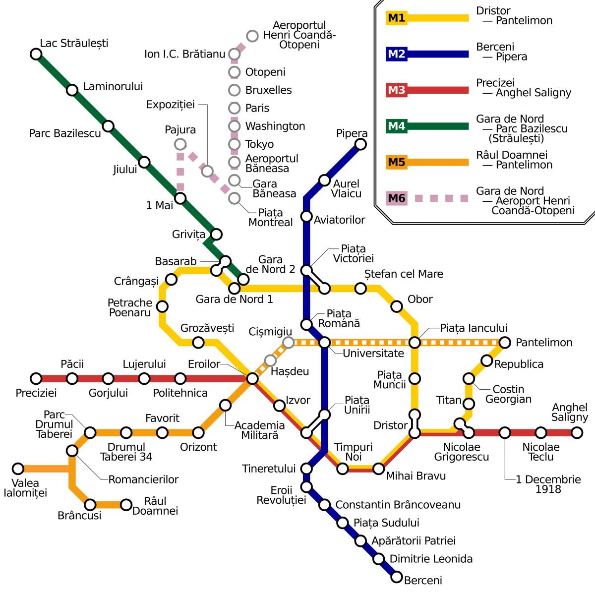 ブカレストの地下鉄駅マップ