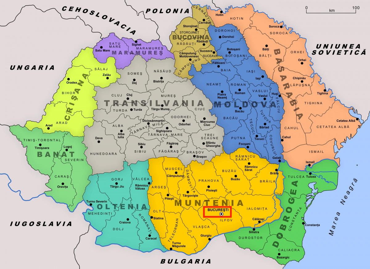 ルーマニアの地図上のブカレスト