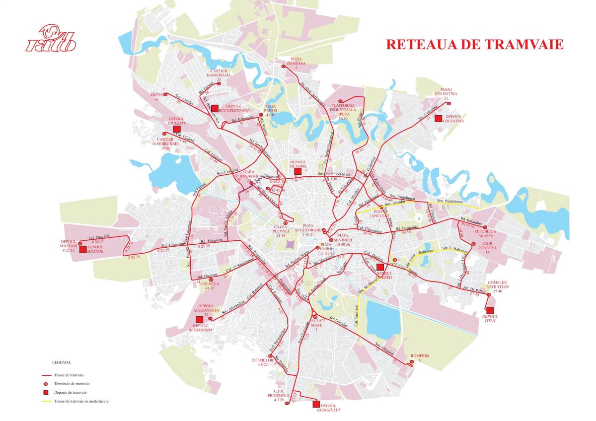 ブカレストのトラムステーションマップ