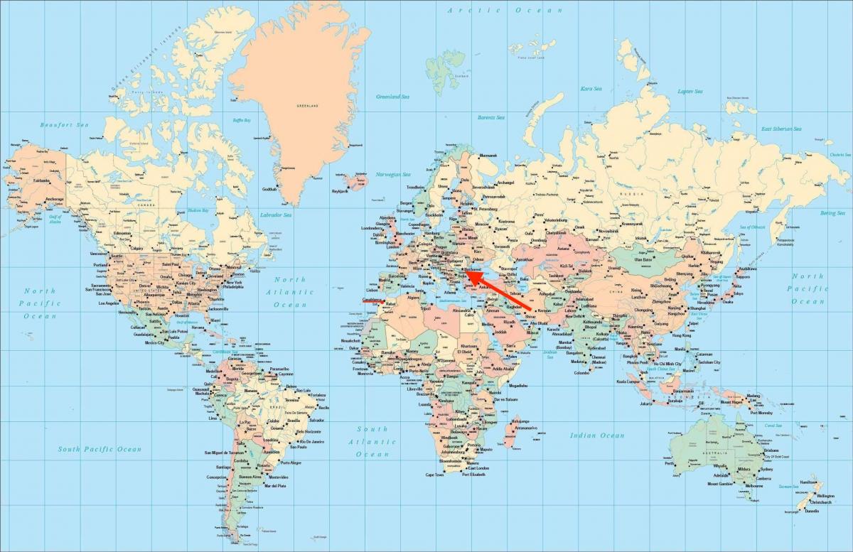 世界地図上のブカレストの位置